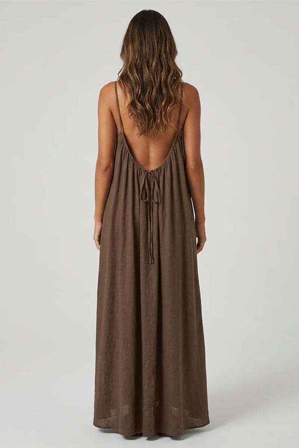 Women's Sexy Open-Back V-Neck Midi Loungewear Dress