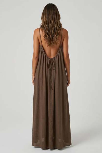 Women's Sexy Open-Back V-Neck Midi Loungewear Dress