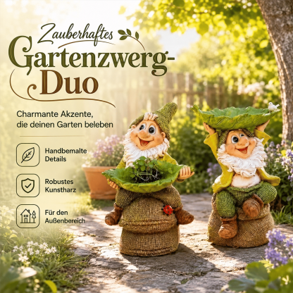 🍃 Vogelbutler-Zwerg – Originelle Gartenfigur mit Blatt-Futterstelle