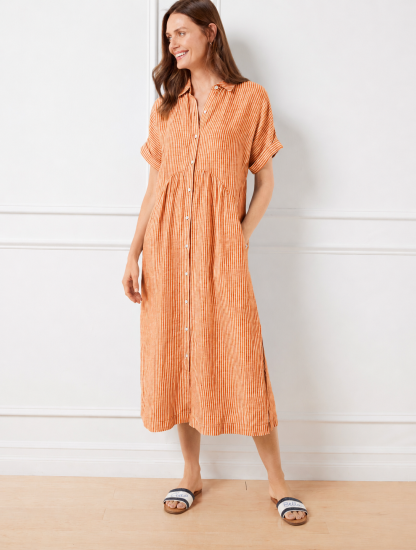 Women’s Striped Button-Down Midi Shirt Dress