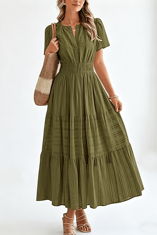 Women’s Casual V-Neck Flowy Maxi Dress – Short Sleeve Summer Beach Dress