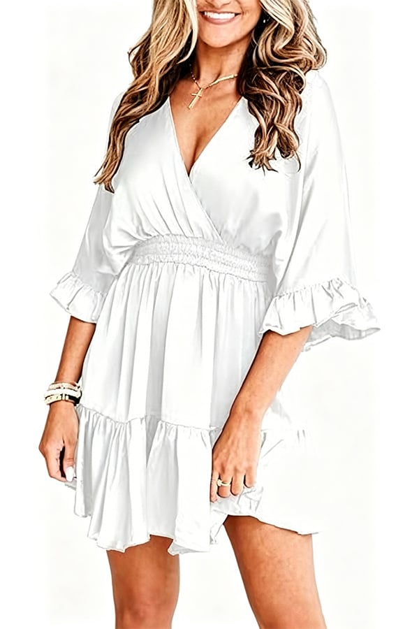 Women’s V-Neck Ruffle Mini Dress(Buy 2 Free Shipping)