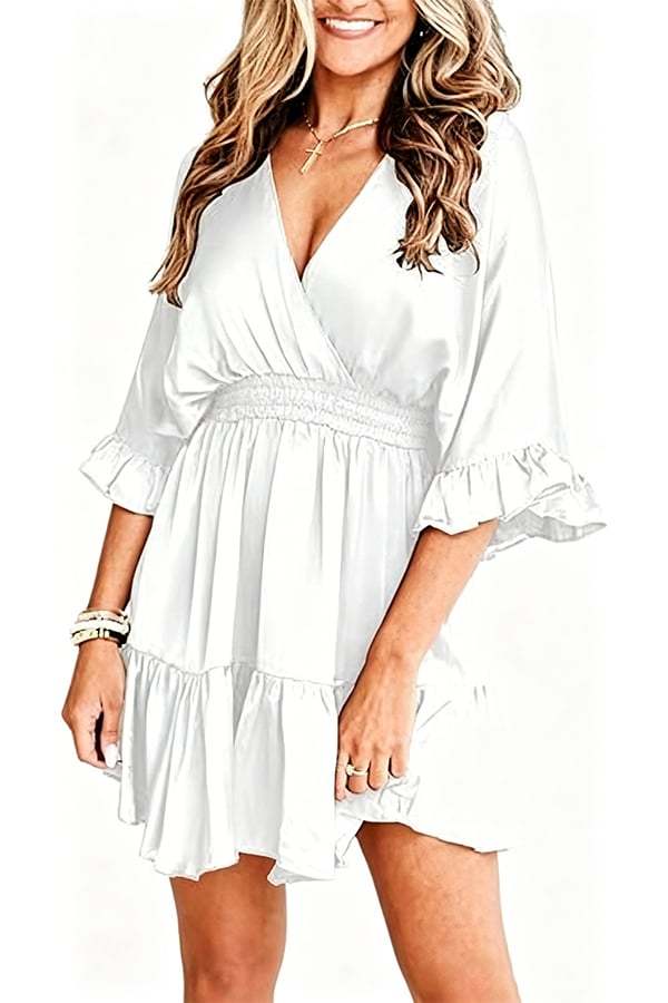 Women’s V-Neck Ruffle Mini Dress(Buy 2 Free Shipping)