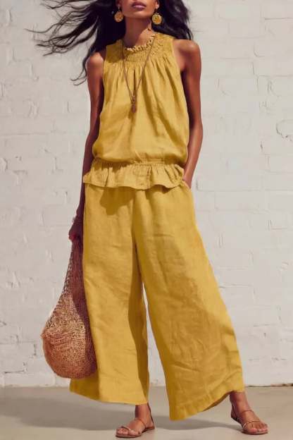 Women’s Sleeveless Linen Blend Two-Piece Set
