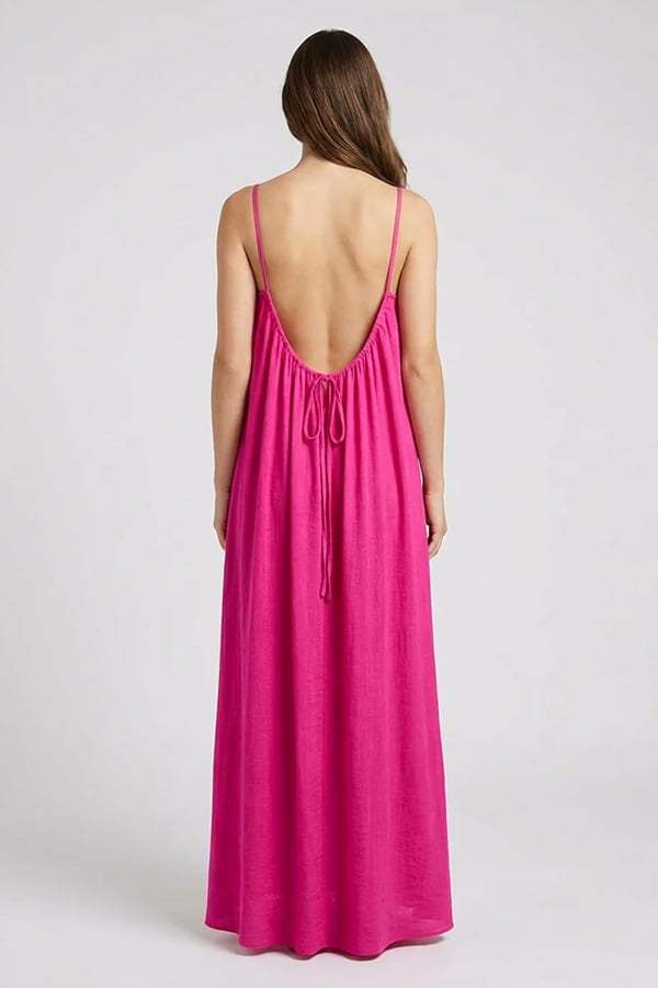 Women's Sexy Open-Back V-Neck Midi Loungewear Dress