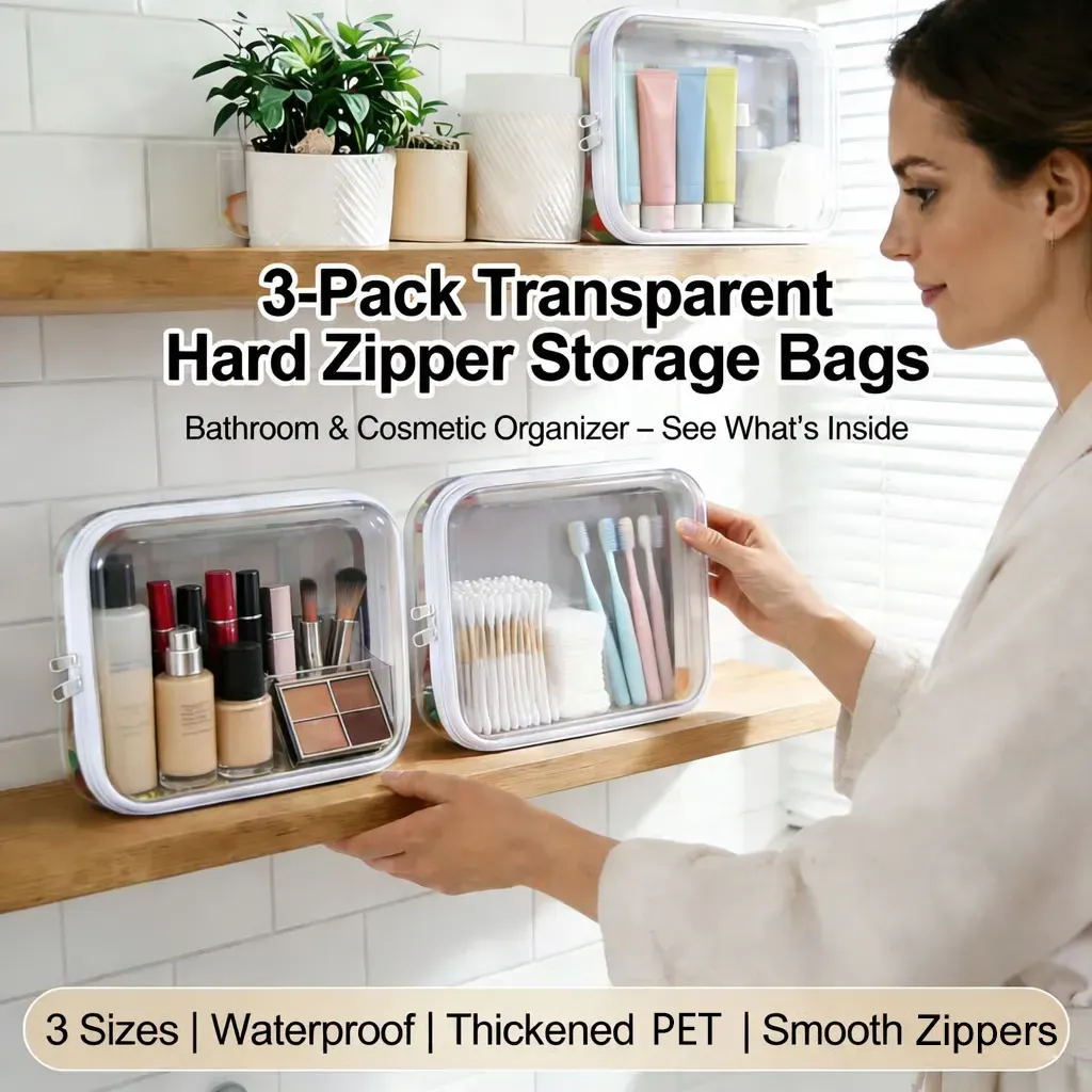 Transparente Hartschalen-Taschen mit Reißverschluss, 3er-Set
