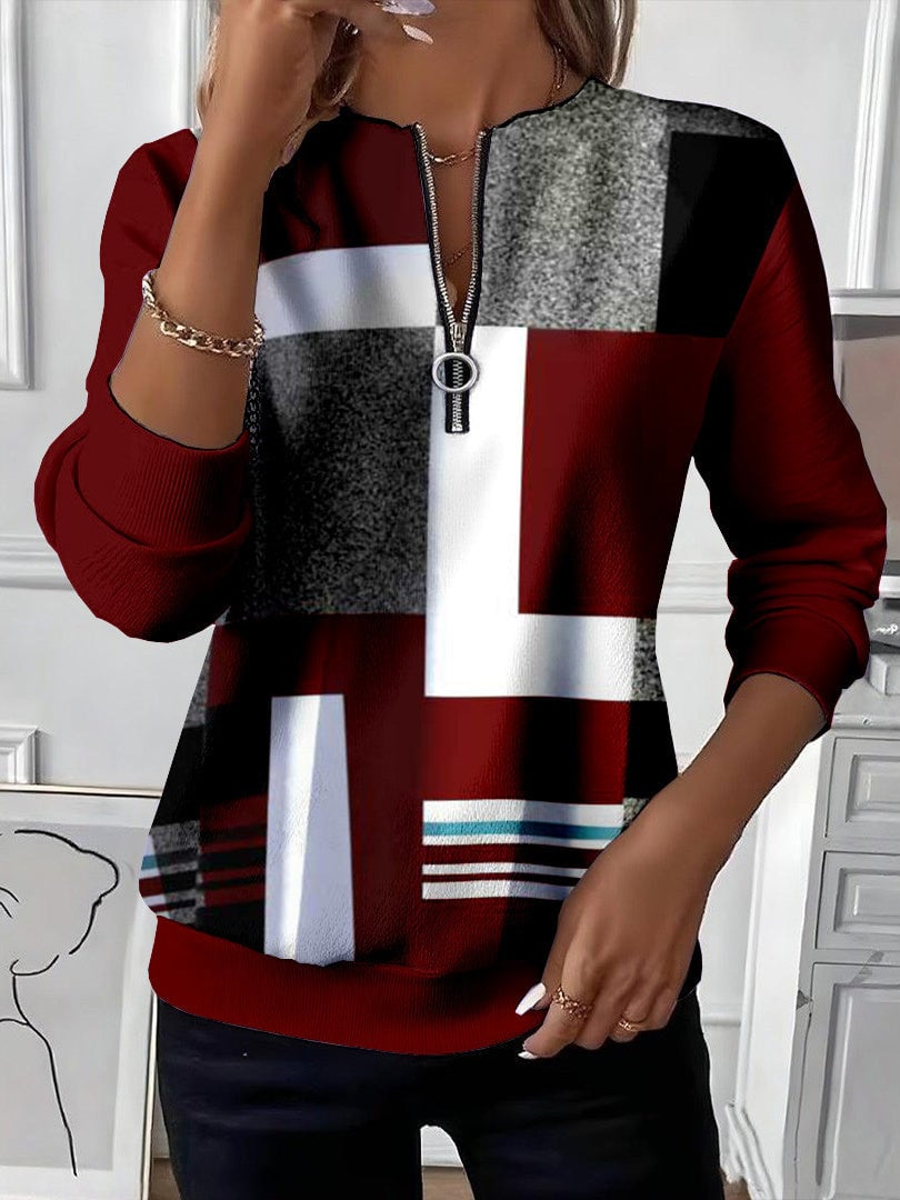 Half-Zip Printed Casual Sweatshirt