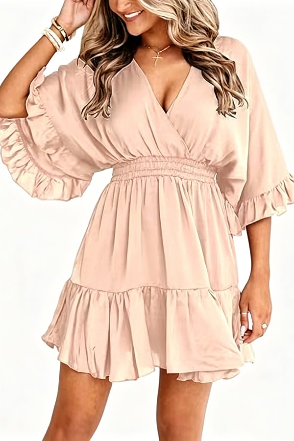Women’s V-Neck Ruffle Mini Dress(Buy 2 Free Shipping)