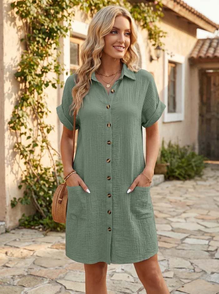 Women’s Button-Front Pocket Shirt Dress