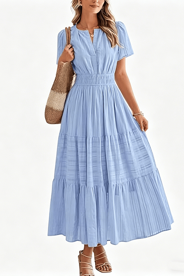 Women’s Casual V-Neck Flowy Maxi Dress – Short Sleeve Summer Beach Dress