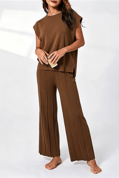 Women’s Knit Two-Piece Top & Wide-Leg Pants Set（Buy 2 Set— Save $10 & Enjoy Free Shipping）
