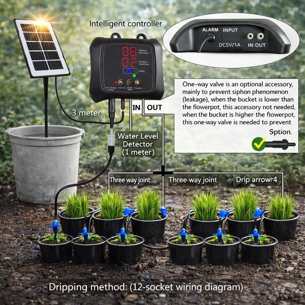 Solar-Tropfbewässerungsset für 12 Pflanzen