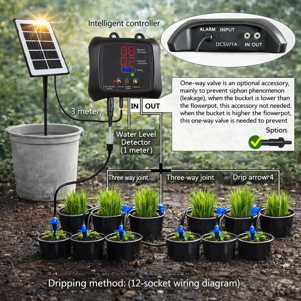 Solar-Tropfbewässerungsset für 12 Pflanzen