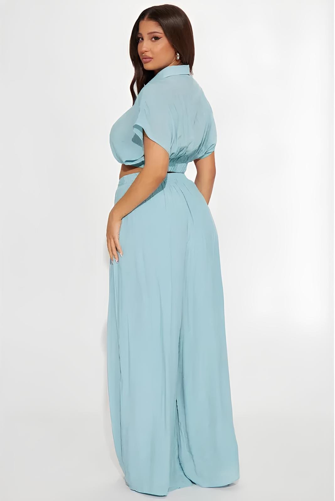 Effortless Summer 2-Piece Wrap Crop Top & Wide Leg Pants Set