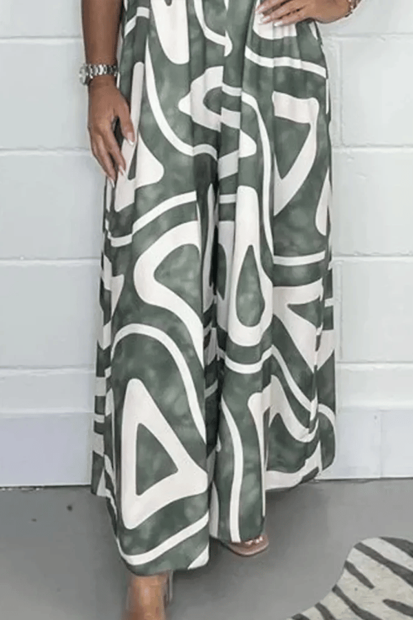 Women’s Printed V-Neck Jumpsuit – Loose Fit Wide Leg Short Sleeve Outfit(Buy 2 Free Shipping)