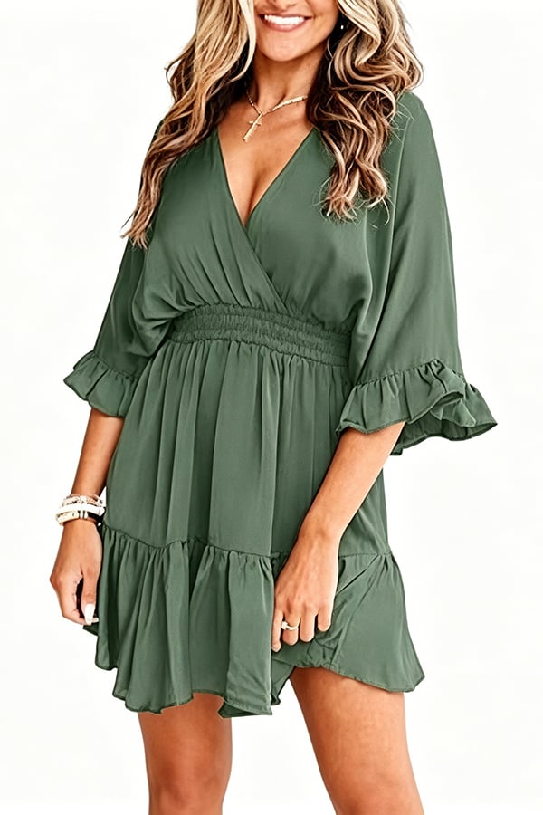 Women’s V-Neck Ruffle Mini Dress(Buy 2 Free Shipping)