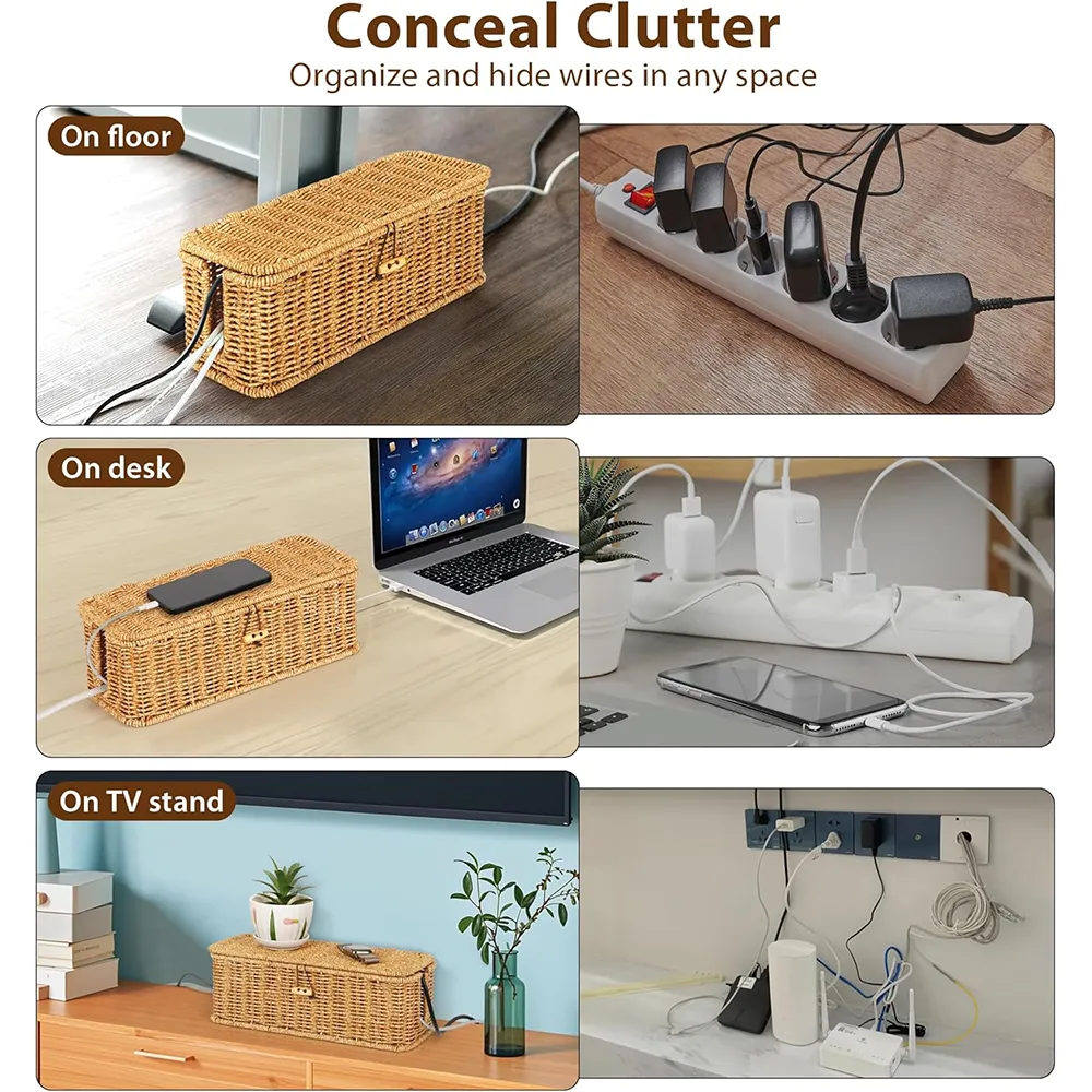 Handgeflochtene Rattan-Kabelbox