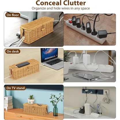 Handgeflochtene Rattan-Kabelbox