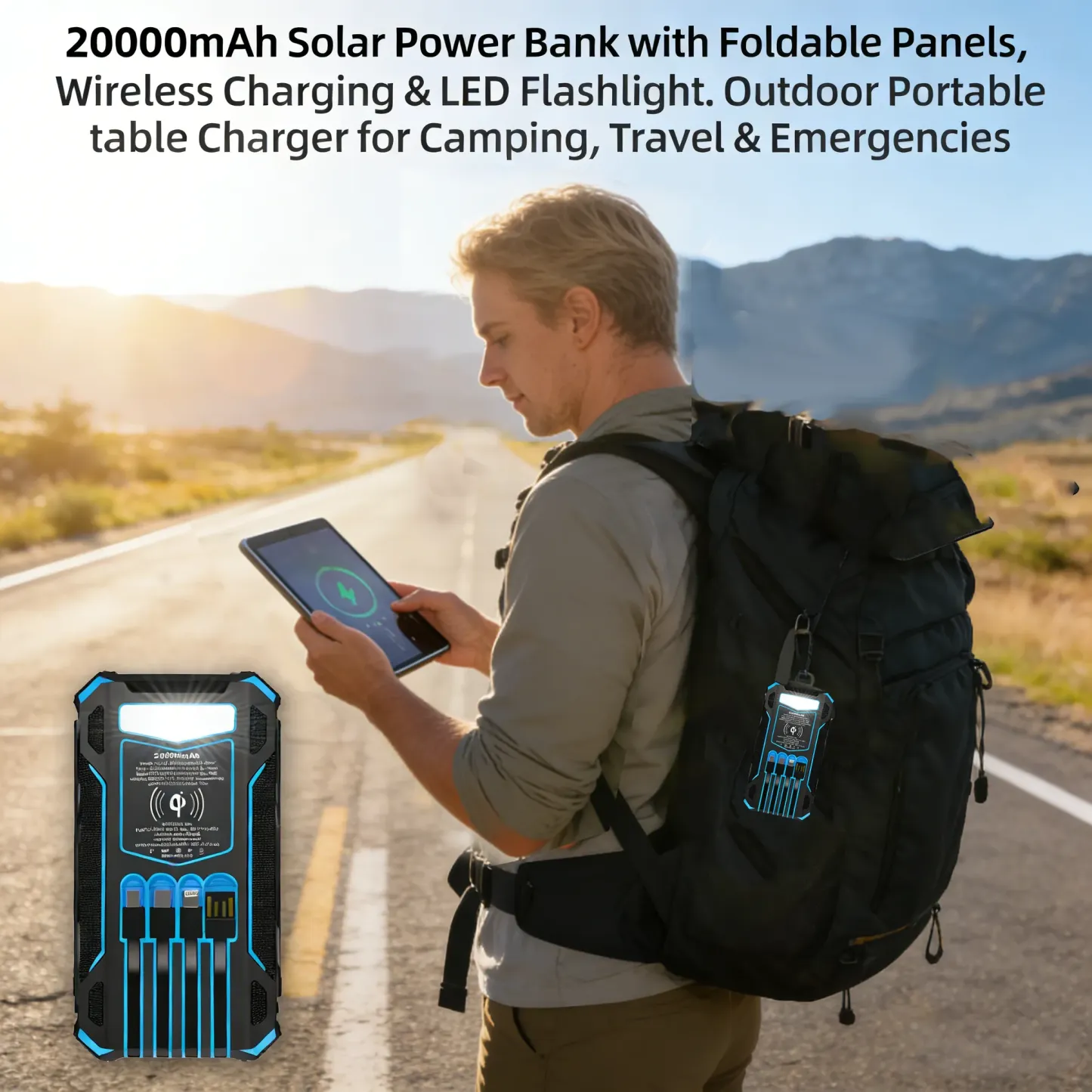 Solar-Powerbank 20.000 mAh mit faltbaren Solarmodulen