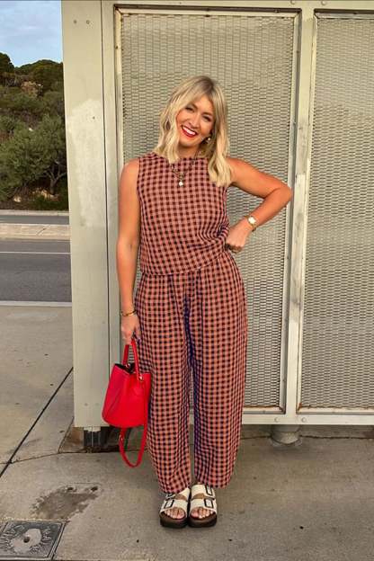 Women’s Plaid Sleeveless Two-Piece Lounge Set(Buy 2 Free Shipping)