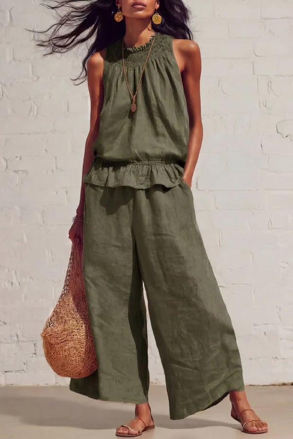 Women’s Sleeveless Linen Blend Two-Piece Set