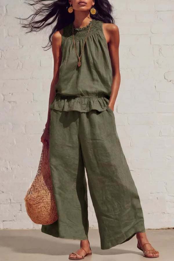 Women’s Sleeveless Linen Blend Two-Piece Set