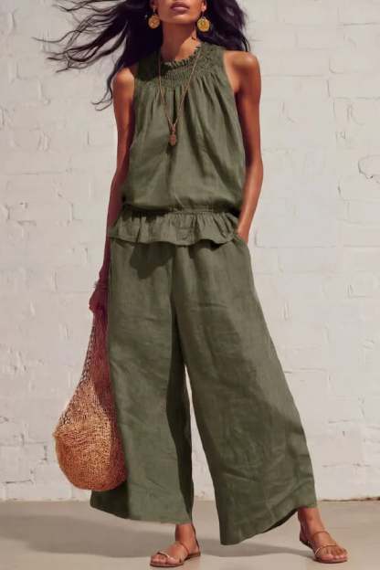 Women’s Sleeveless Linen Blend Two-Piece Set