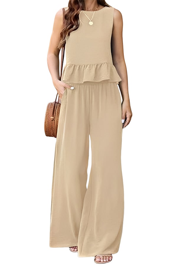 Women’s Sleeveless Two-Piece Pants Set – Wide Leg Matching Outfit