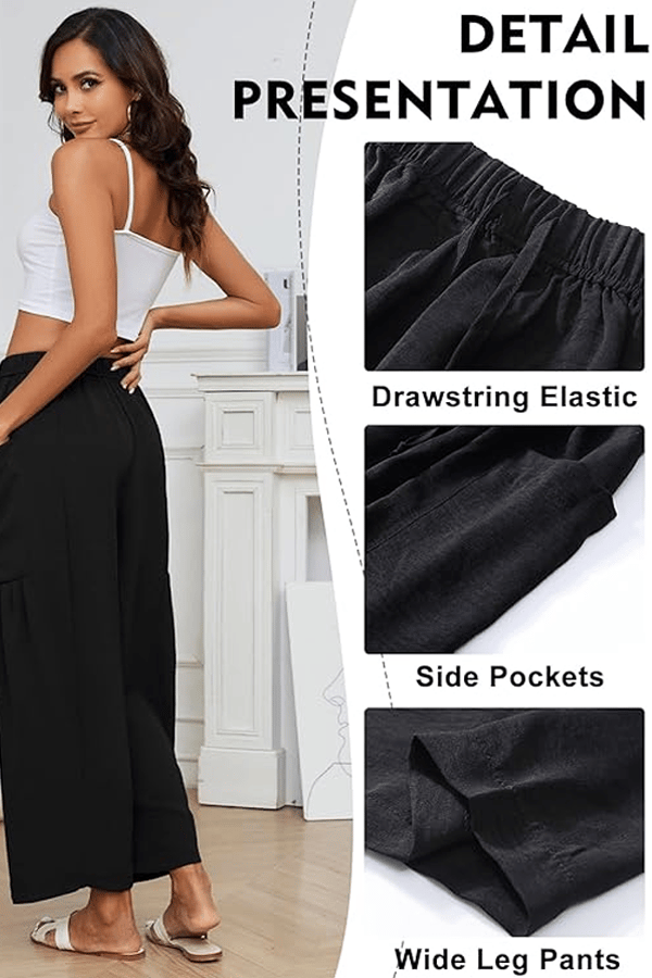Women's Linen 3/4-Length Wide-Leg Pants with Pockets(Buy 2 Free Shipping)