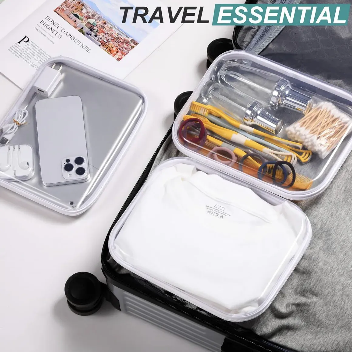 Transparente Hartschalen-Taschen mit Reißverschluss, 3er-Set