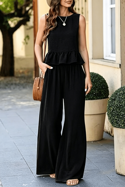 Women’s Sleeveless Two-Piece Pants Set – Wide Leg Matching Outfit