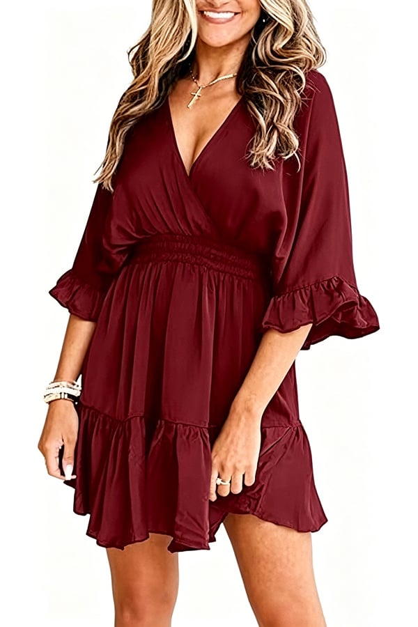 Women’s V-Neck Ruffle Mini Dress(Buy 2 Free Shipping)