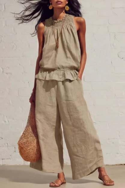 Women’s Sleeveless Linen Blend Two-Piece Set