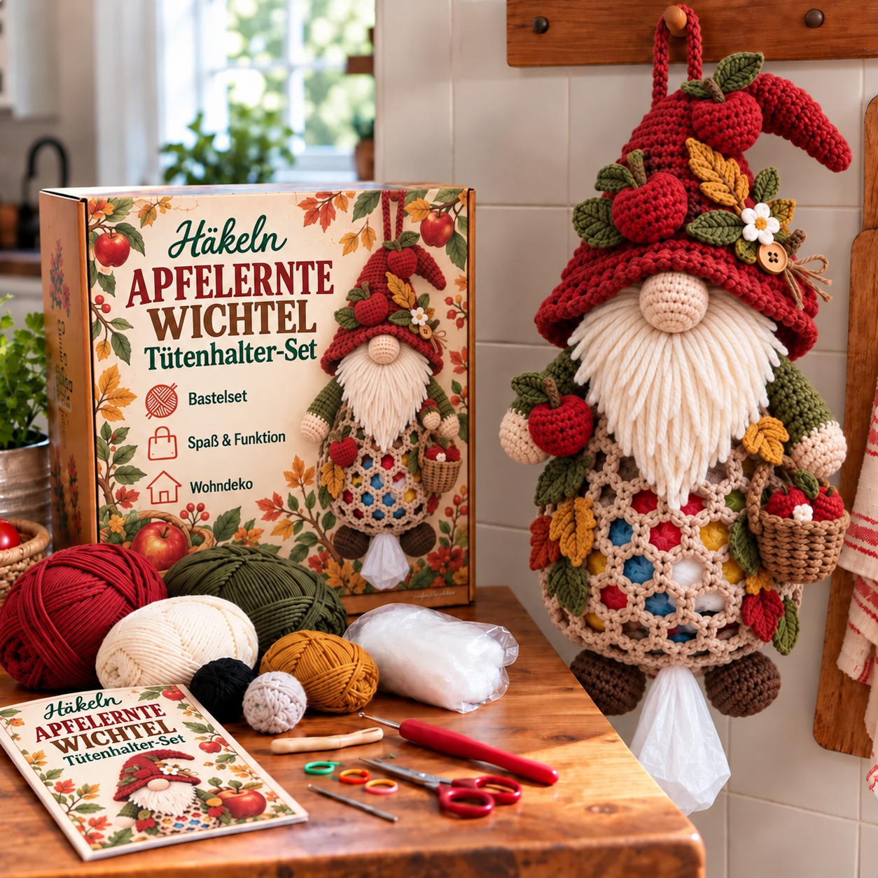 DIY-Häkelset für einen Tütenspender als Erntewichtel