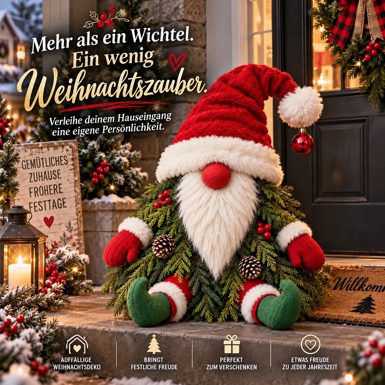 Weihnachtswichtel-Deko aus Tannengrün