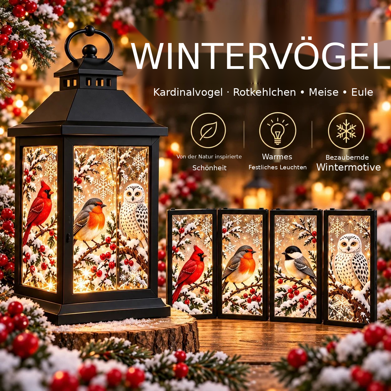 Austauschbare Laternenpaneele – Wintervögel