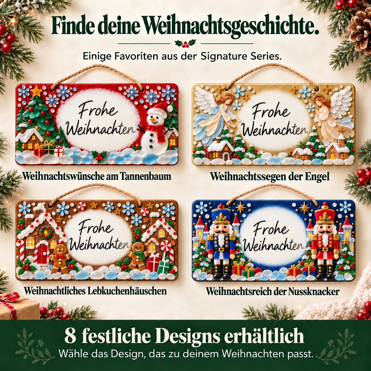 Übersicht der festlichen Schildvarianten in der Produktgalerie