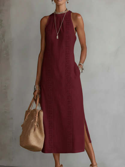 Sleeveless Mao Collar Midi Dress