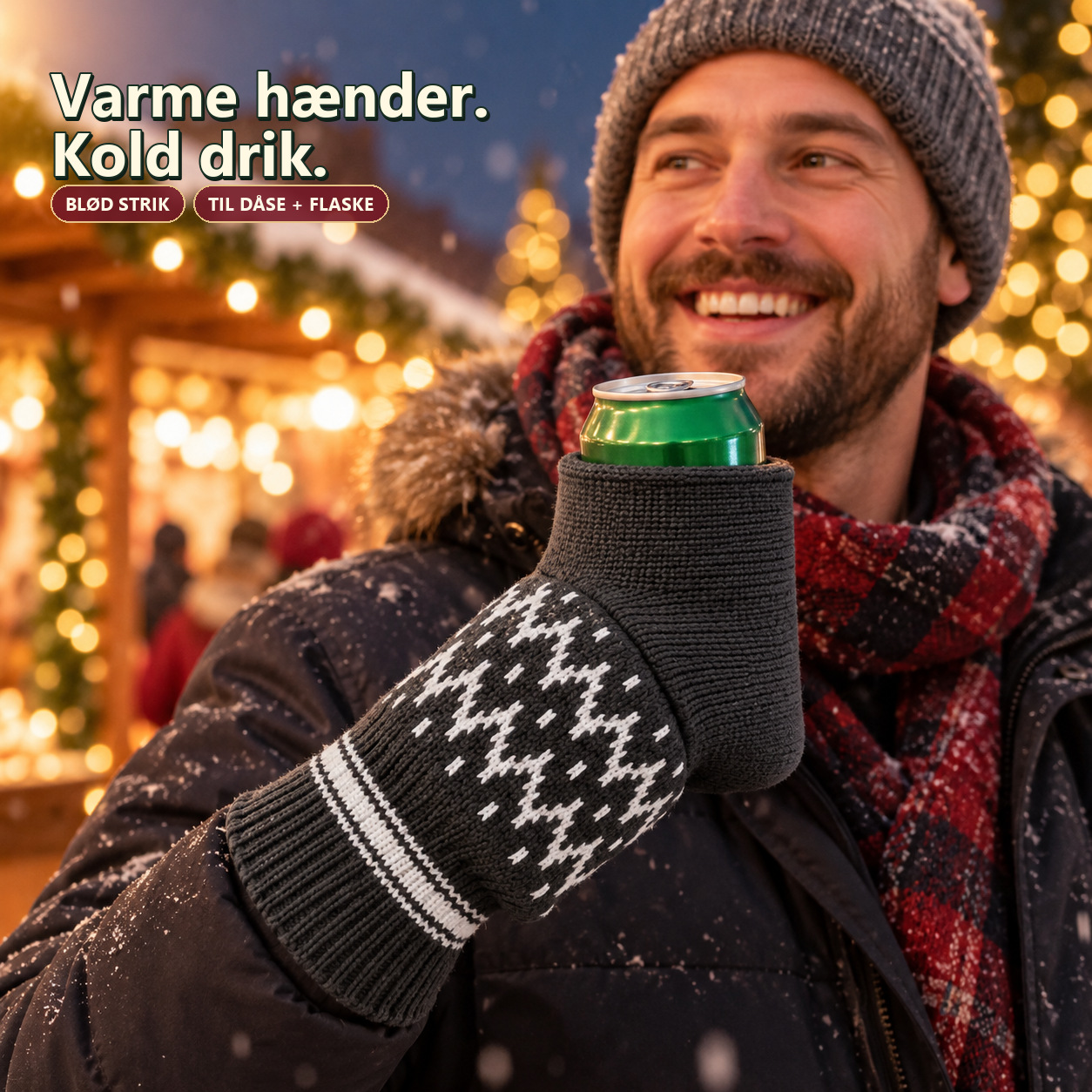 Grå ølvante på et julemarked
