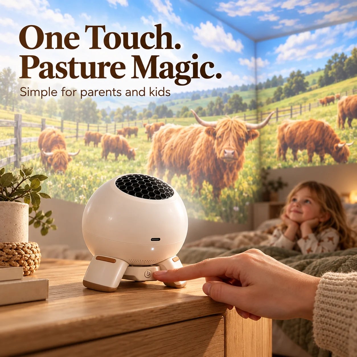 🌿 Kids Highland Cow Room Projector