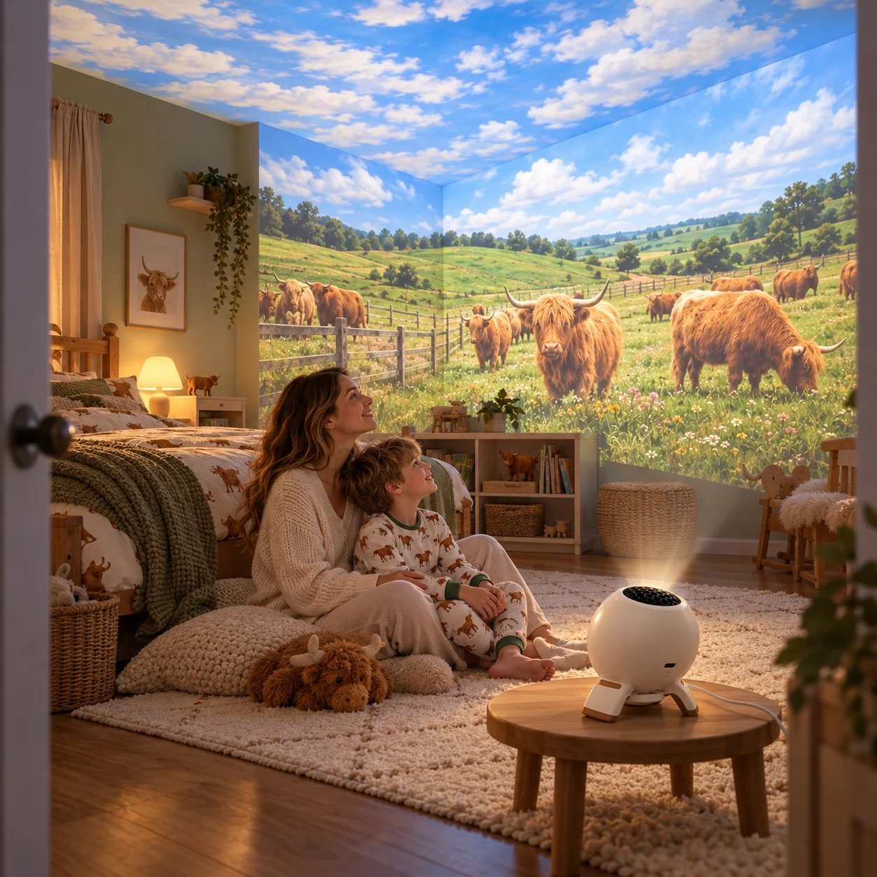 🌿 Kids Highland Cow Room Projector