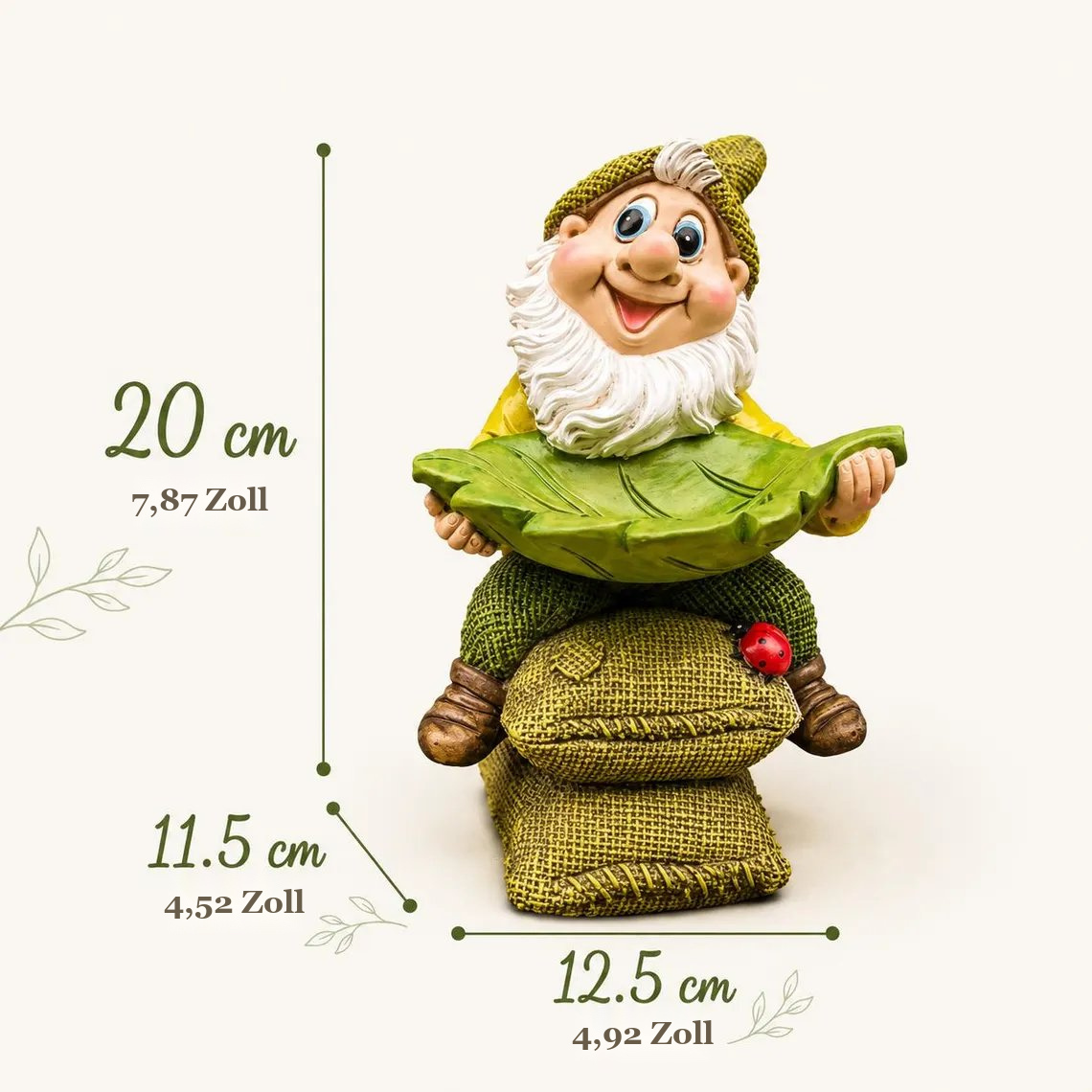 🍃 Birdie Butler Gnom – Originelle Gartenfigur mit Blatt-Futterstelle