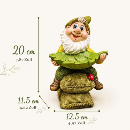 🍃 Birdie Butler Gnom – Originelle Gartenfigur mit Blatt-Futterstelle