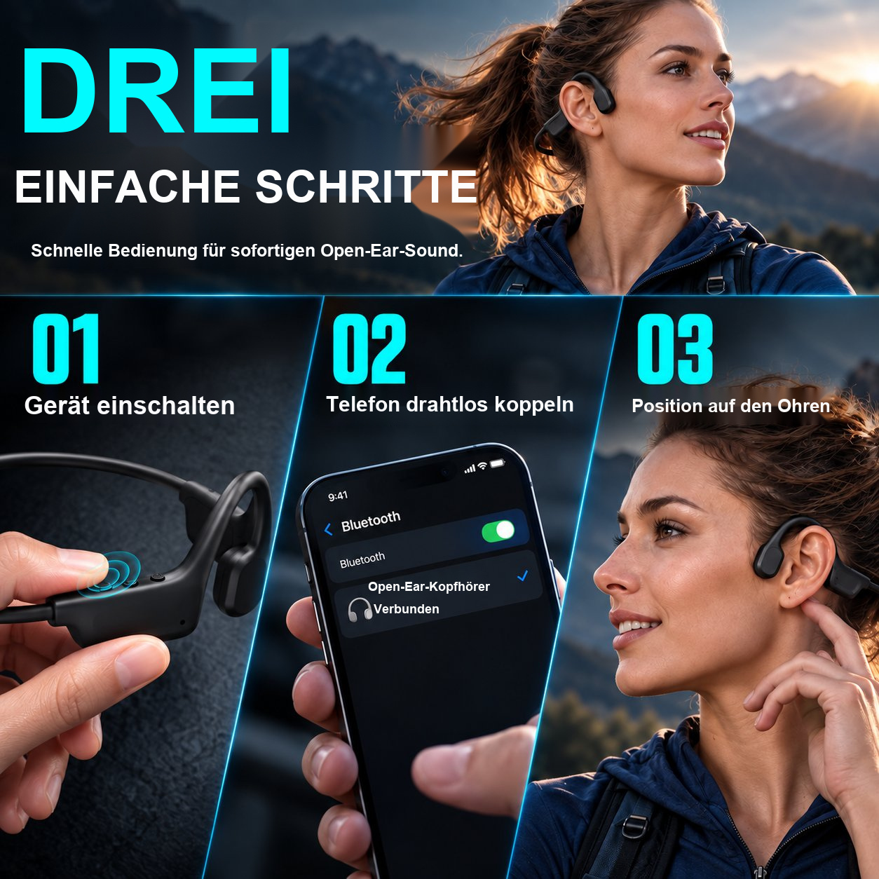 Professionelle Sport-Knochenschallkopfhörer – Bluetooth 6.0, IP67-Wasserschutz, kabelloses Open-Ear-Headset zum Laufen und Radfahren