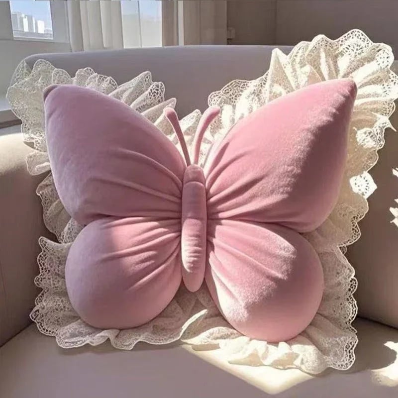 📢📢49 % RABATT !! ⏰ Elegantes schmetterlingsförmiges Zierkissen mit Spitzenbesatz