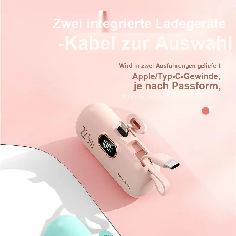 🔋📱 Mini-Powerbank mit 5.000 mAh – 22,5 W Ausgangsleistung, 2 USB-Anschlüsse (USB-C und USB-A), digitale Ladeanzeige, kompaktes und leichtes Design für Smartphones und Mobilgeräte