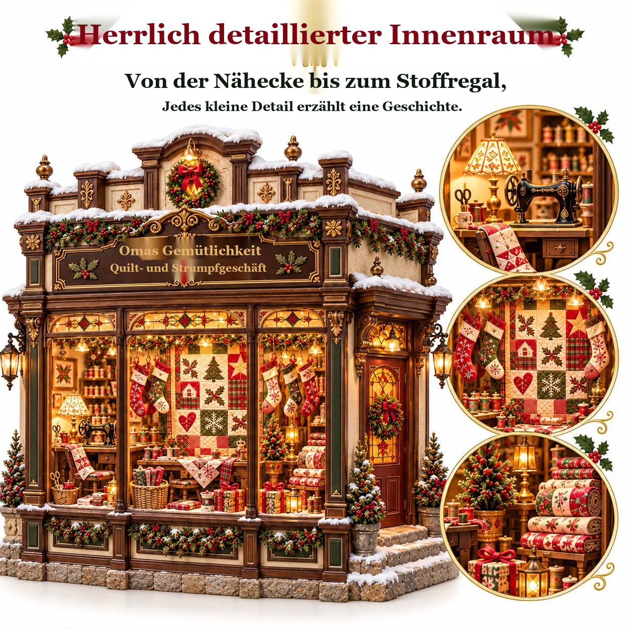 🧵 Omas gemütlicher Quiltladen – DIY-Bausatz 🎄 | Beleuchtete Weihnachtsminiatur | Gestalte deine eigene Weihnachtstradition