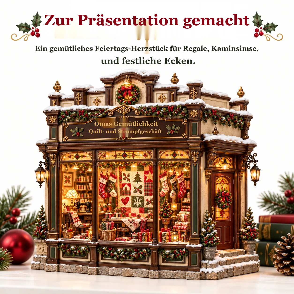 🧵 Omas gemütlicher Quiltladen – DIY-Bausatz 🎄 | Beleuchtete Weihnachtsminiatur | Gestalte deine eigene Weihnachtstradition