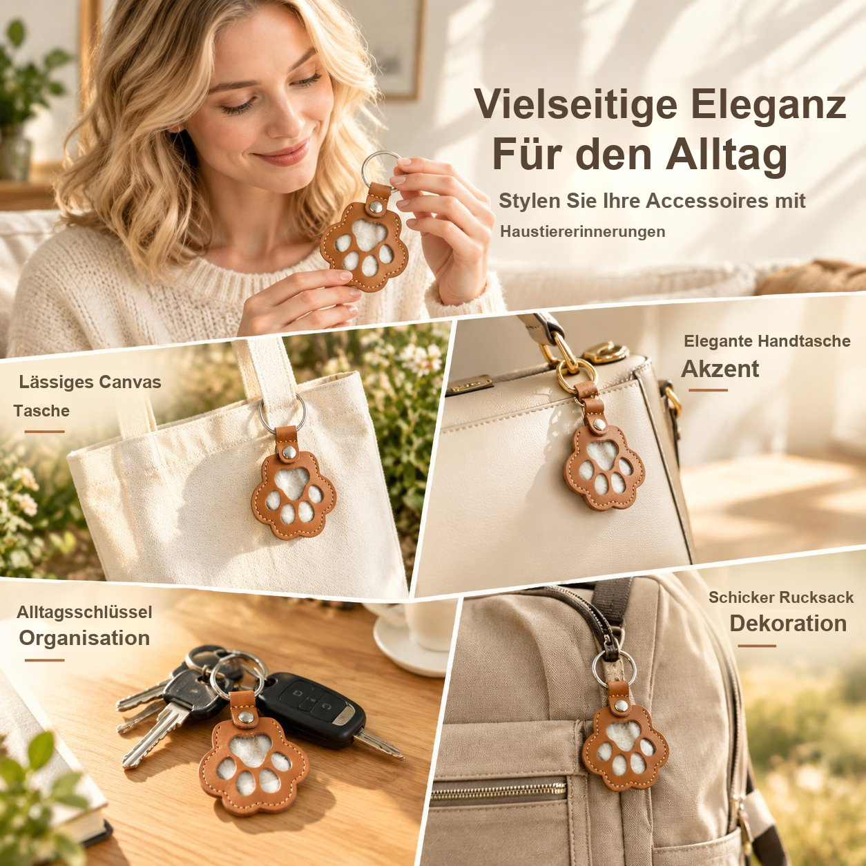 Pfotenförmiger Erinnerungs-Schlüsselanhänger aus Leder zur Aufbewahrung von Tierfell