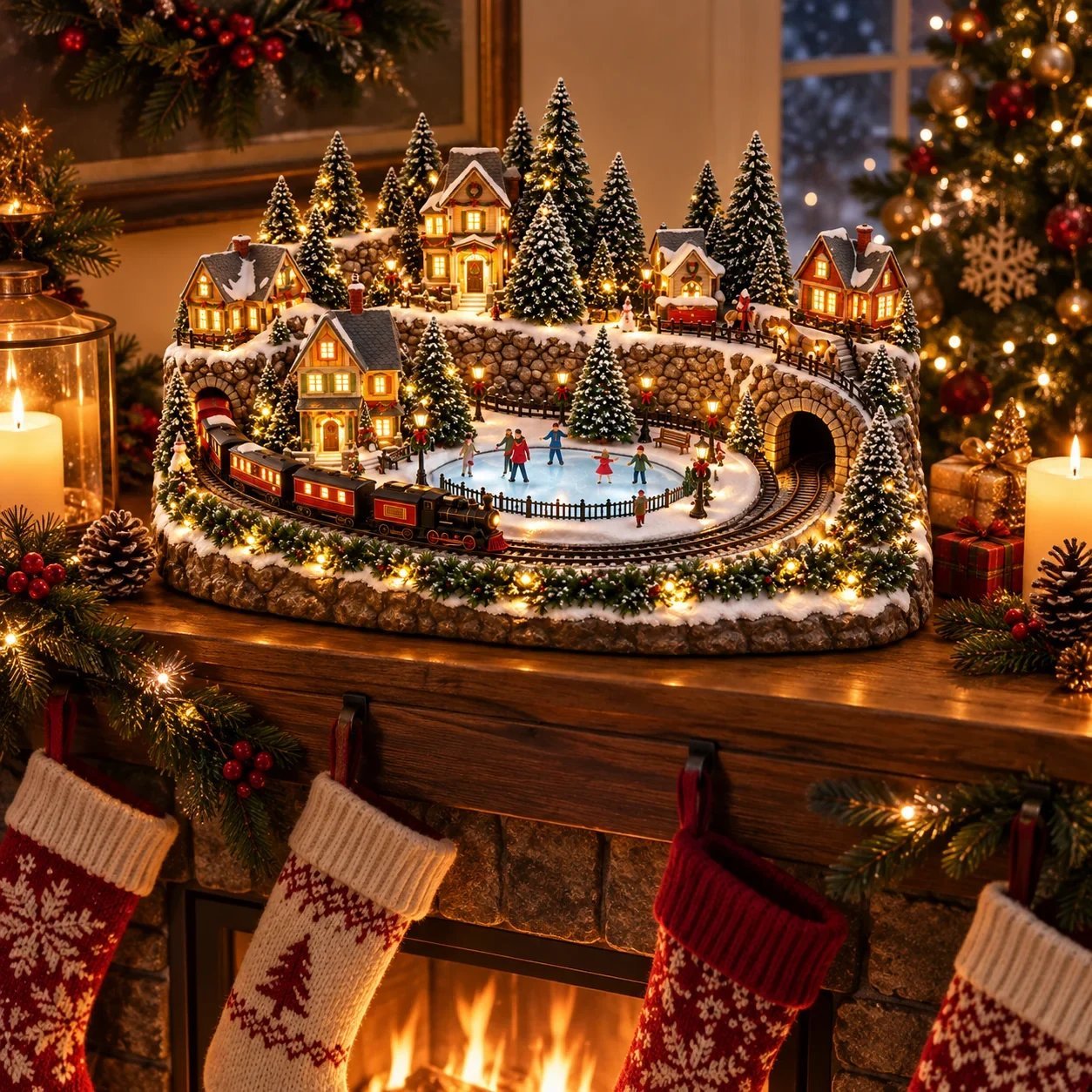 🔥 Animierte Weihnachtsszene mit Zug und Eisbahn ✨
